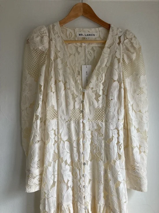 Mr. Larkin The Penny Dress S Small  NWT Ivory Lace V-Neck Long Sleeve Dress - Picture 3 of 12